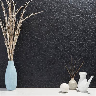 PEBBLESTONE ALOR BLACK SLICED FLAT OVAL NATURAL STONE