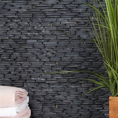 PEBBLESTONE ALOR BLACK STACKED SLICED NATURAL STONE | DM Cape Tile