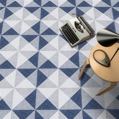 GEOPRISM TERRAZZO DECO NAVY 8X8 BY ELIZABETH SUTTON