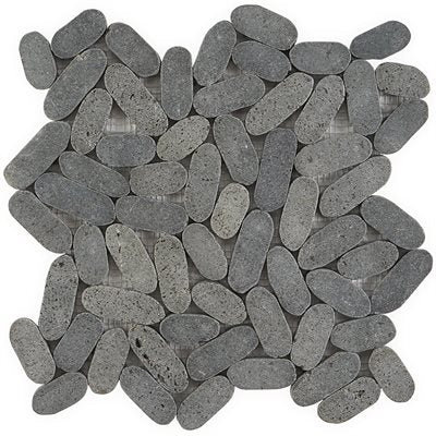 PEBBLESTONE BLACK LAVA SLICED FLAT OVAL NATURAL STONE