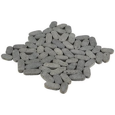 PEBBLESTONE BLACK LAVA SLICED FLAT OVAL NATURAL STONE