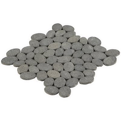 PEBBLESTONE BLACK LAVA SLICED ROUND NATURAL STONE