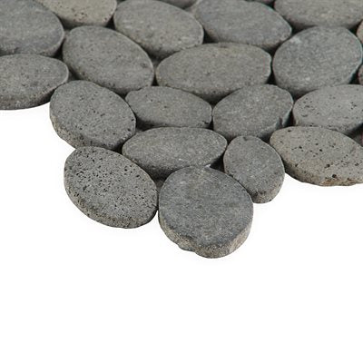 PEBBLESTONE BLACK LAVA SLICED ROUND NATURAL STONE