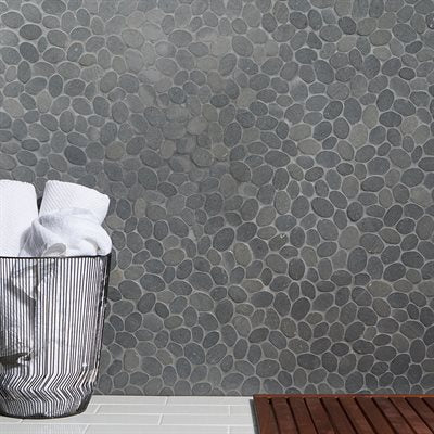PEBBLESTONE BLACK LAVA SLICED ROUND NATURAL STONE