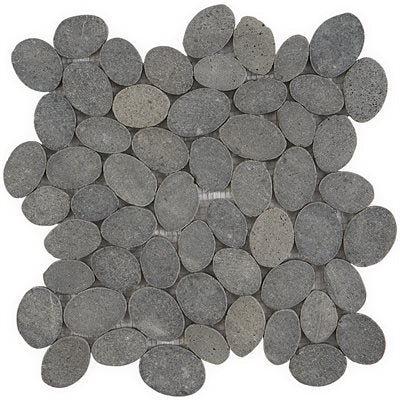 PEBBLESTONE BLACK LAVA SLICED ROUND NATURAL STONE