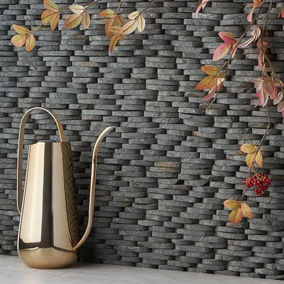 PEBBLESTONE BLACK LAVA STACKED SLICED NATURAL STONE | DM Cape Tile