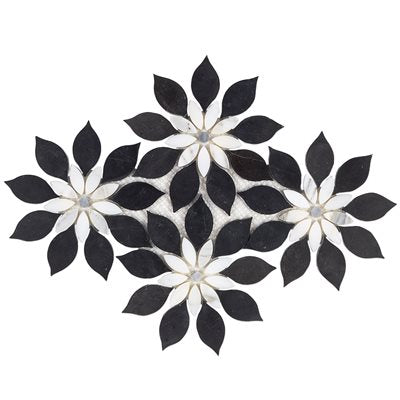 MJ RAIN FLOWER - BLACK JADE, CALACATTA WITH CALACATTA DOT | DM Cape Tile