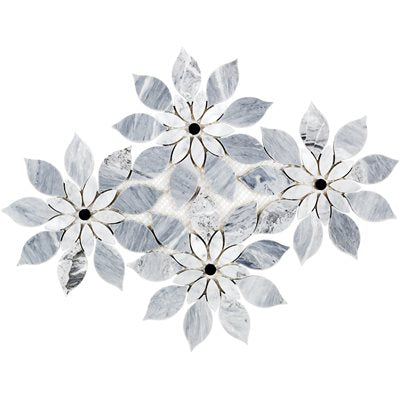 MJ RAIN FLOWER - BARDIGLIO NOUVELATO, WHITE CARRARA WITH BLACK JADE DOT