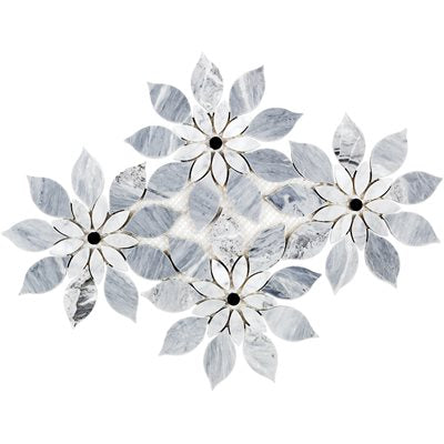 MJ RAIN FLOWER - BARDIGLIO NOUVELATO, WHITE CARRARA WITH BLACK JADE DOT | DM Cape Tile