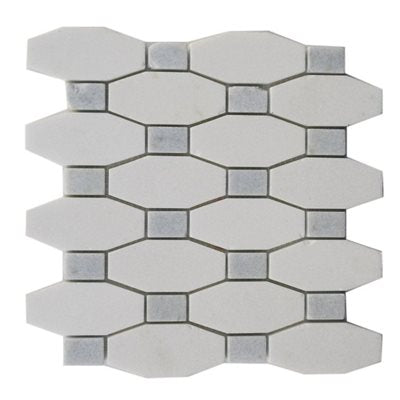 LONG OCTAGON PATTERN WHITE THASSOS & BLUE CELESTE DOT