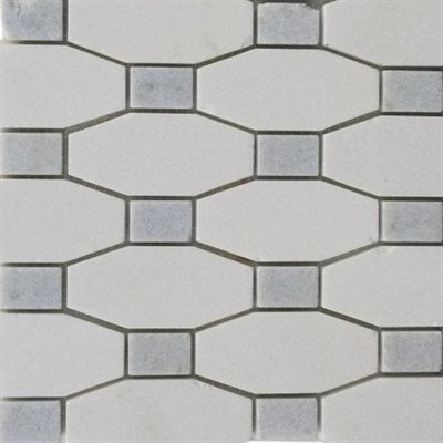 LONG OCTAGON PATTERN WHITE THASSOS & BLUE CELESTE DOT