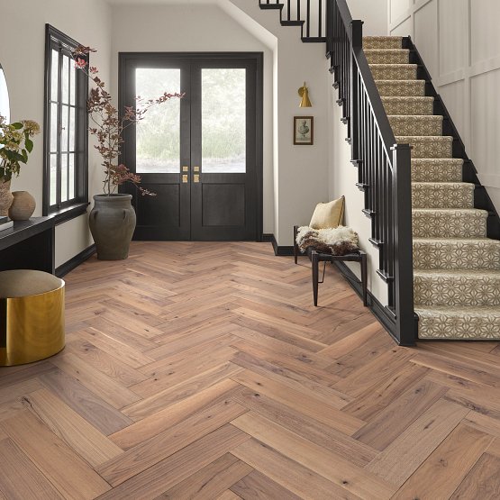 Revival Walnut Herringbone Hardwood Floor Tiles