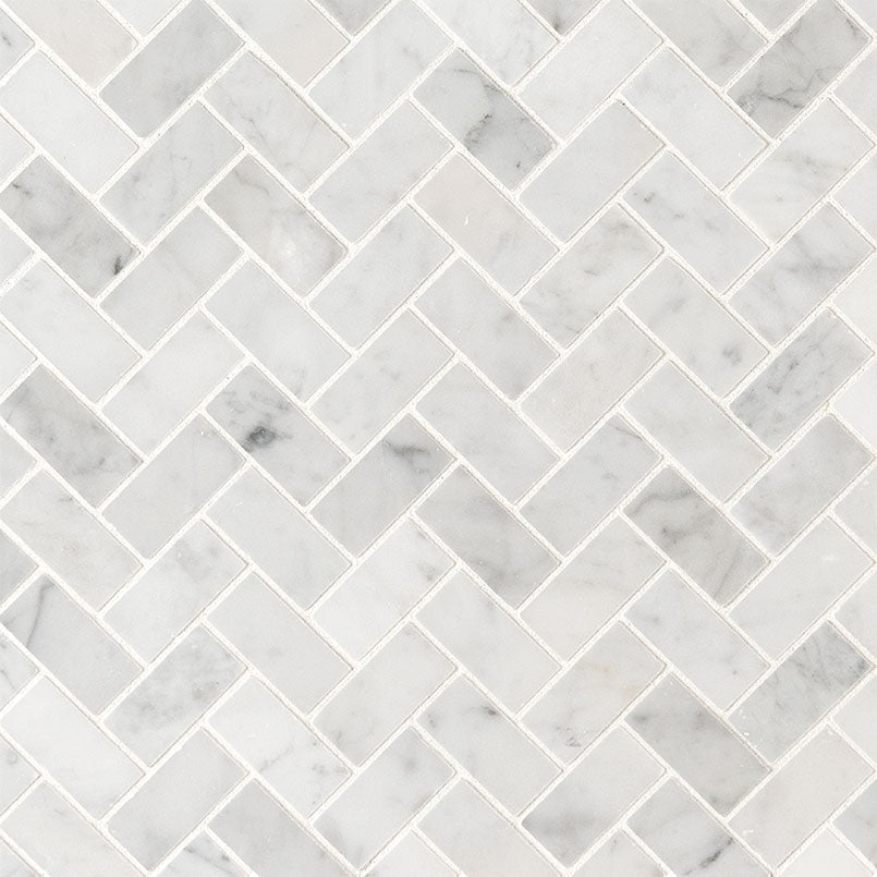 Carrara White 1x2 Herringbone Hon