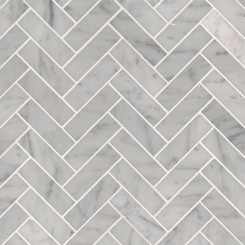 Carrara White 1x3 Herringbone Pol