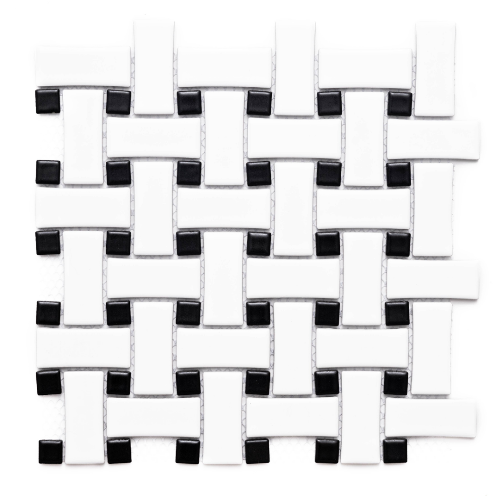 Simply Mosaic Basketweave 1"x2" Black & White Porcelain Matte Mosaic