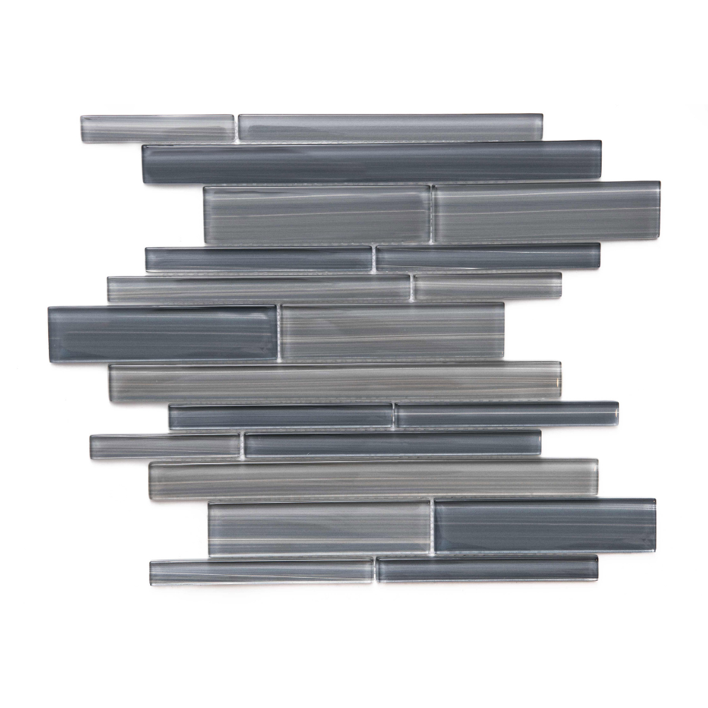 Brushed Brick Grey Glass Glossy Mosaic