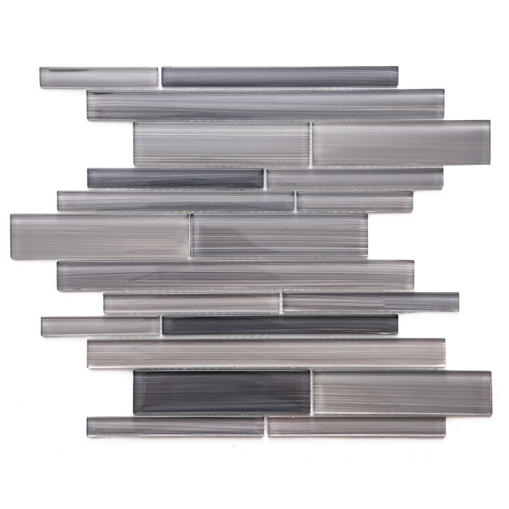 Brushed Brick Taupe Glass Glossy Mosaic