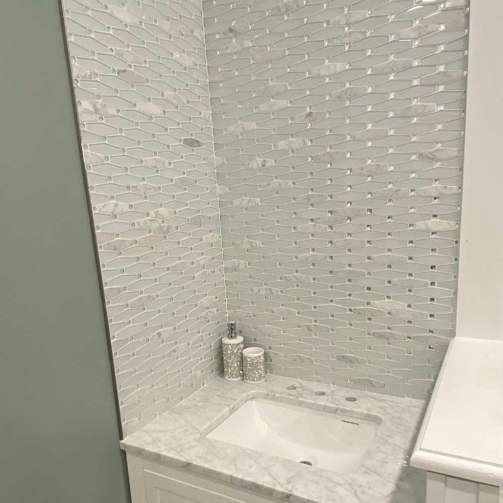 Diamond Dot Hexagon Carrara Glass Glossy Mosaic