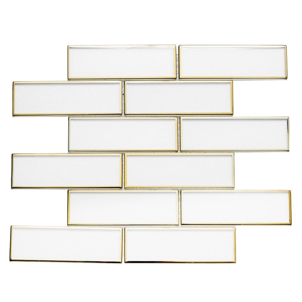 Chelsea 2"x6" White With Gold Glass Glossy Mosaic