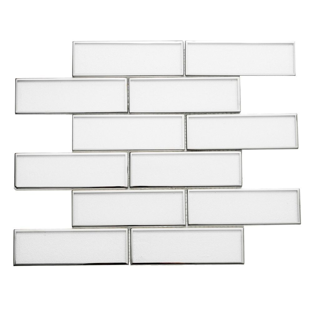 Chelsea 2"x6" White With Silver Glass Glossy Mosaic