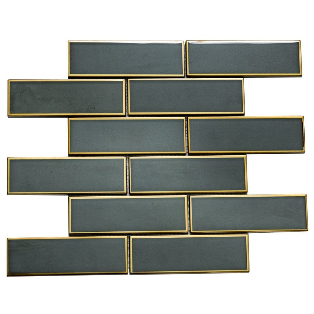 Gramercy 2"x6" Black With Gold Glass Shiny Mosaic