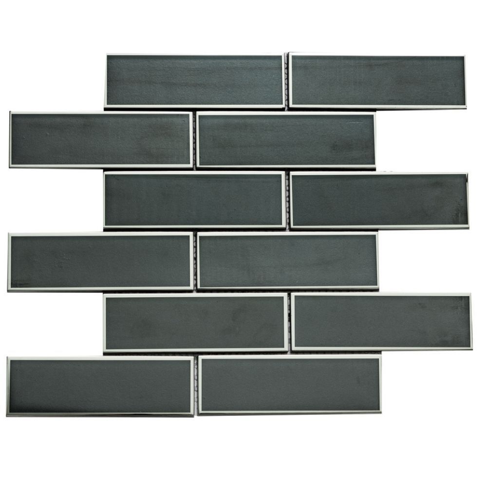 Gramercy 2"x6" Black With Silver Glass Shiny Mosaic