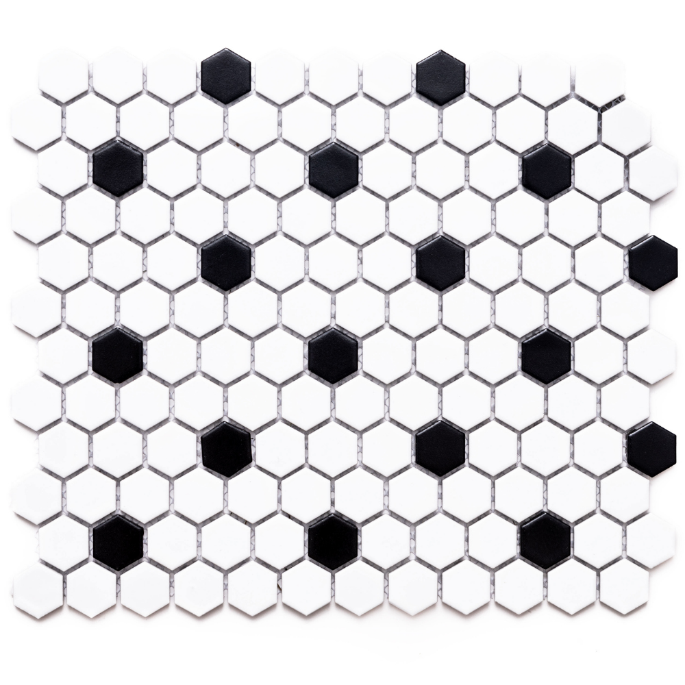 Simply Mosaic Hexagon 1"x1" Black & White Porcelain Matte Mosaic