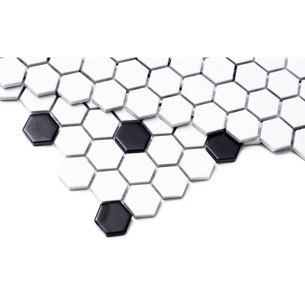 Simply Mosaic Hexagon 1"x1" Black & White Porcelain Matte Mosaic