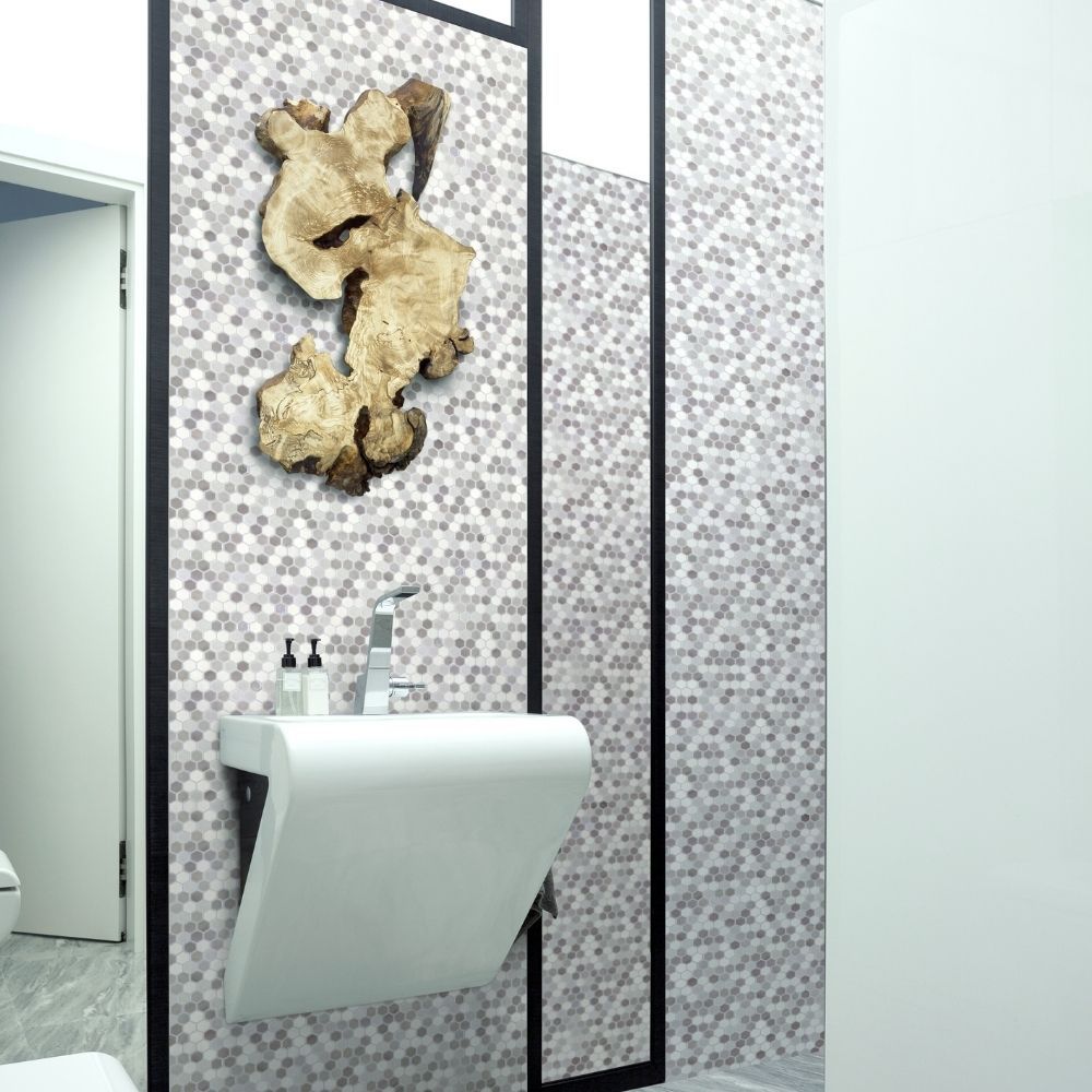 Timeless Hex 1"x1" Dove Recycled Glass Textured Mosaic