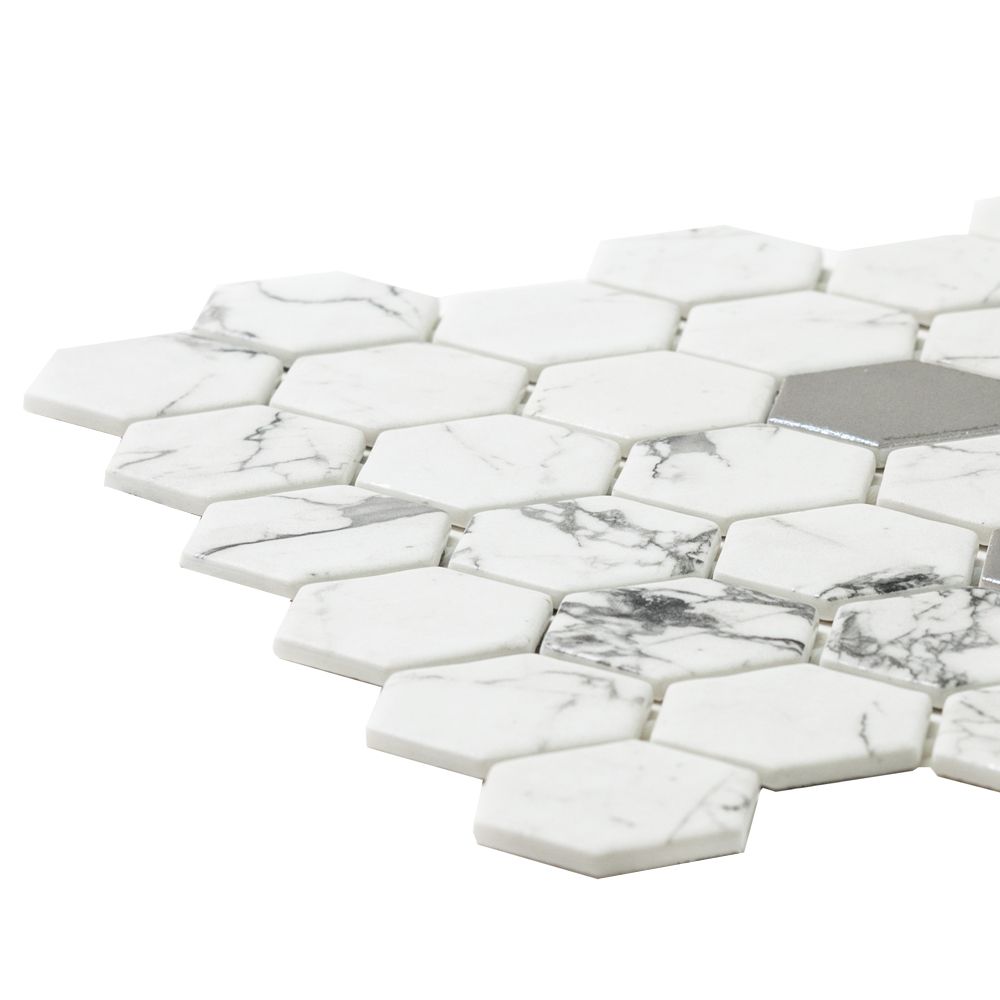 Timeless Hex XL 2"x2" Fosco Argent Recycled Glass Matte Mosaic