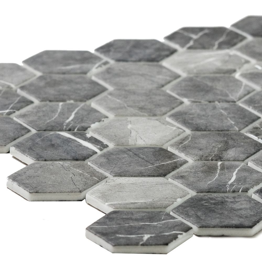 Timeless Hex XL 2"x2" Grafito Recycled Glass Matte Mosaic