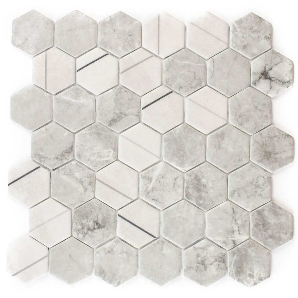 Timeless Hex XL 2"x2" Lineas Gris Recycled Glass Matte Mosaic