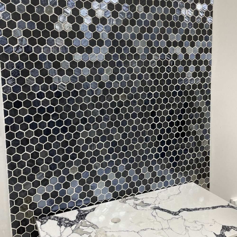 Timeless Hex XL 2"x2" Opalo Black Recycled Glass Matte Mosaic