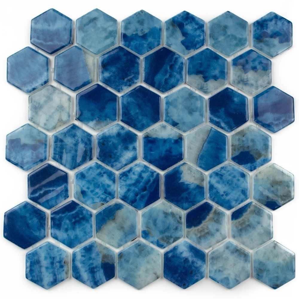 Timeless Hex XL 2"x2" Saona Recycled Glass Shiny Mosaic