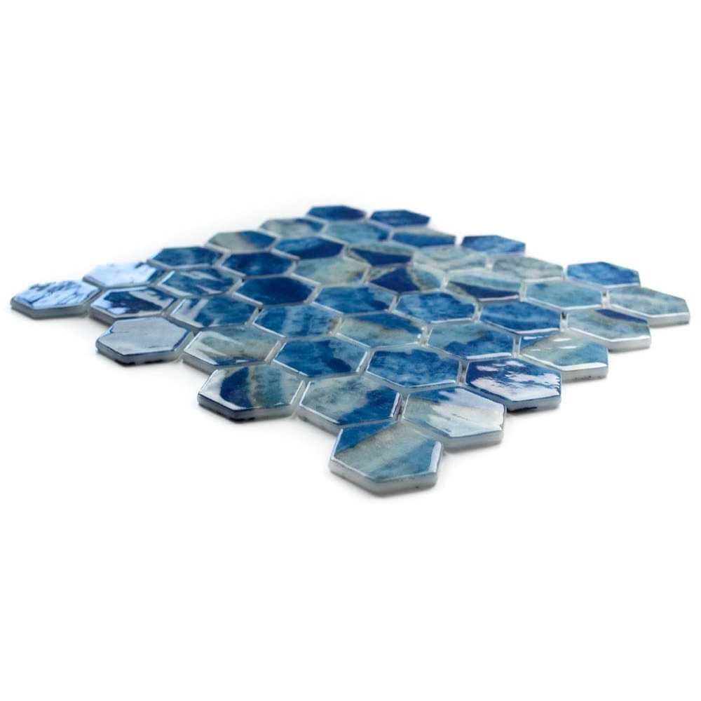 Timeless Hex XL 2"x2" Saona Recycled Glass Shiny Mosaic