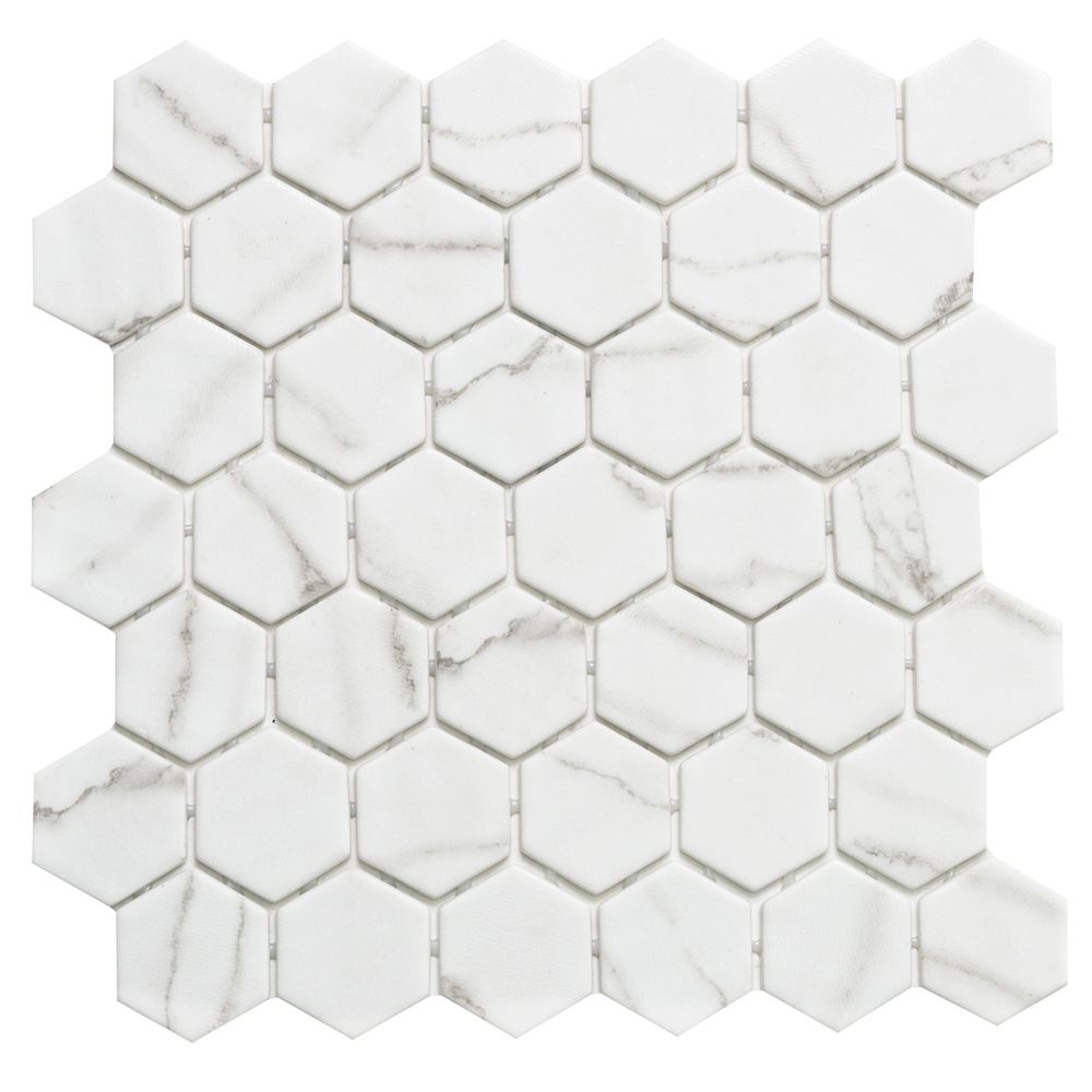 Timeless Hex XL 12"x12" Venato Recycled Glass Matte Mosaic