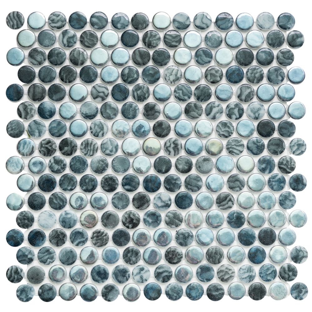 Timeless Penny 12"x12" Arrecife Iridis Grey Recycled Glass Shiny Mosaic