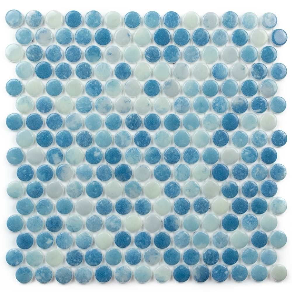 Timeless Penny 12"x12" Bluestone Recycled Glass Shiny Mosaic