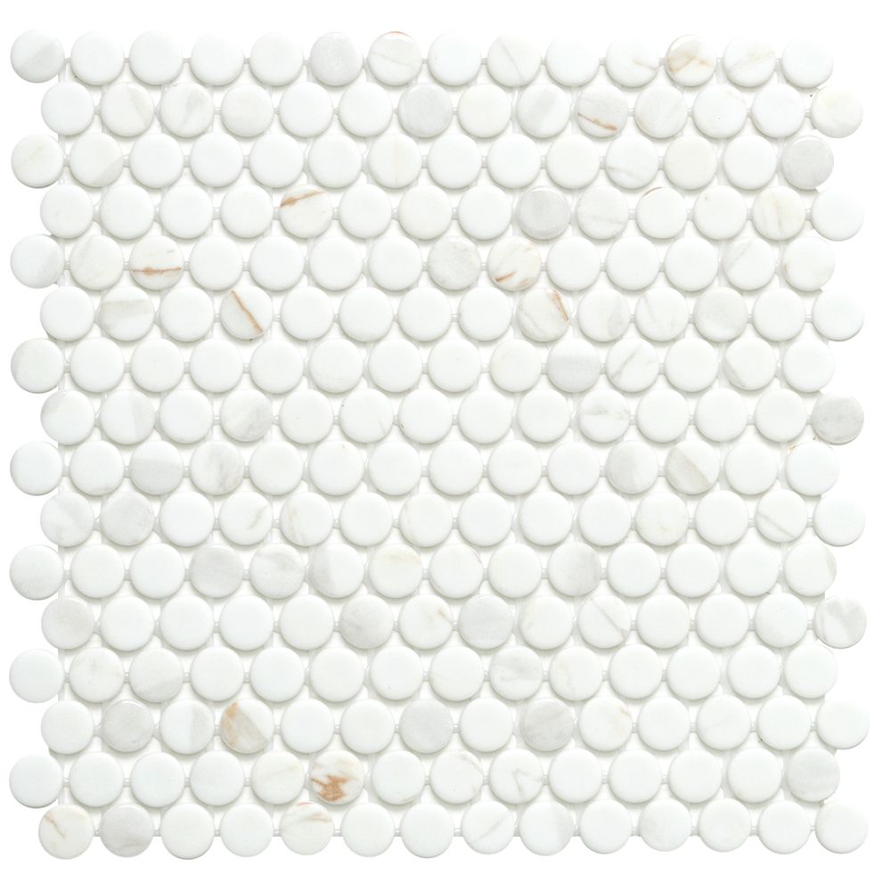 Timeless Penny 12"x12" Calacatta Gold Recycled Glass Matte Mosaic