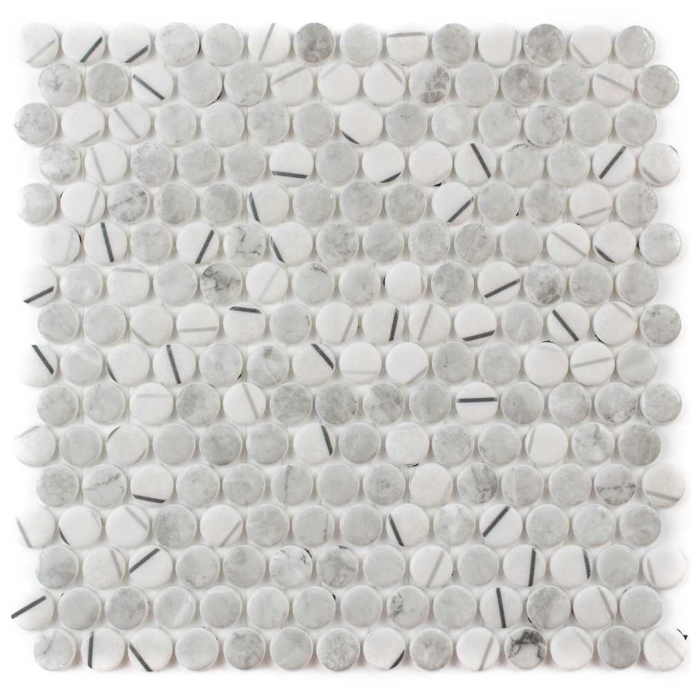 Timeless Penny 12"x12" Lineas Gris Recycled Glass Shiny Mosaic