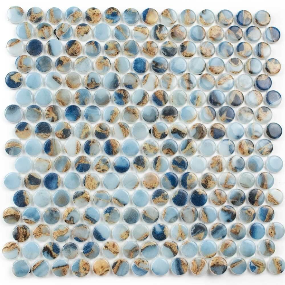 Timeless Penny 12"x12" Mauna Recycled Glass Shiny Mosaic