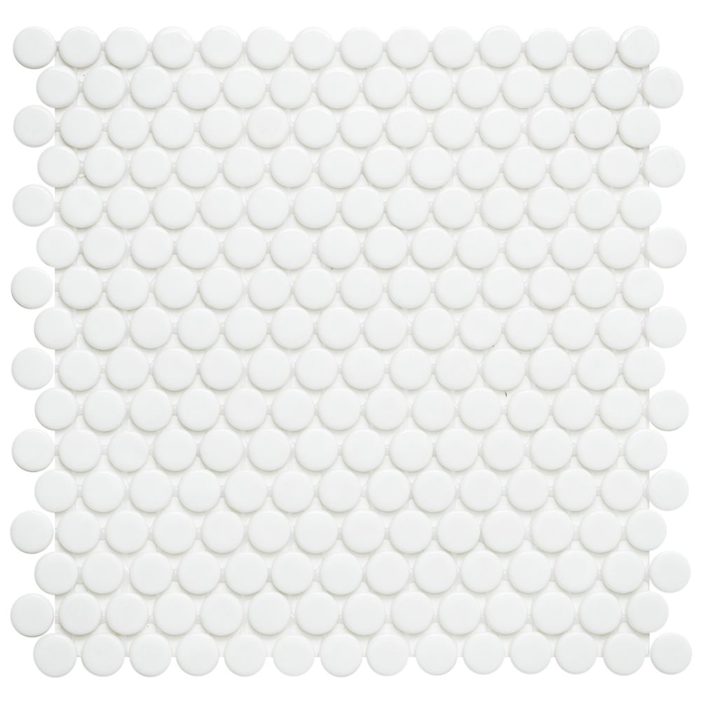 Timeless Penny 12"x12" White Recycled Glass Shiny Mosaic