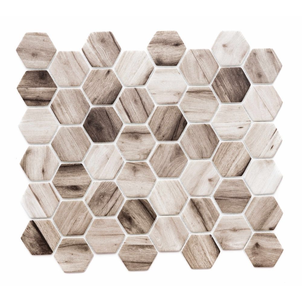 Recycled Hexagon 12"x12" Beige Recycled Glass Matte Mosaic