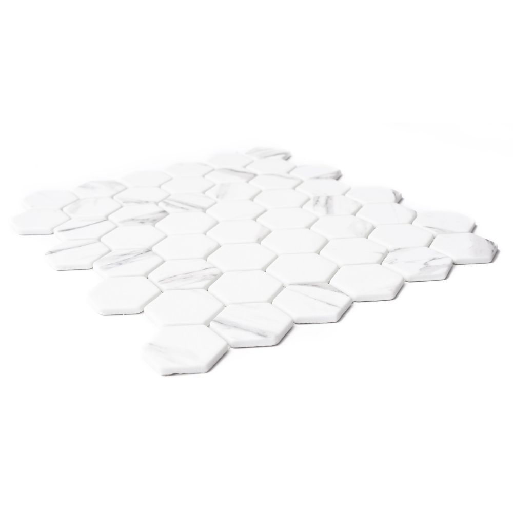 Recycled Hexagon 12"x12" Carrara Recycled Glass Matte Mosaic