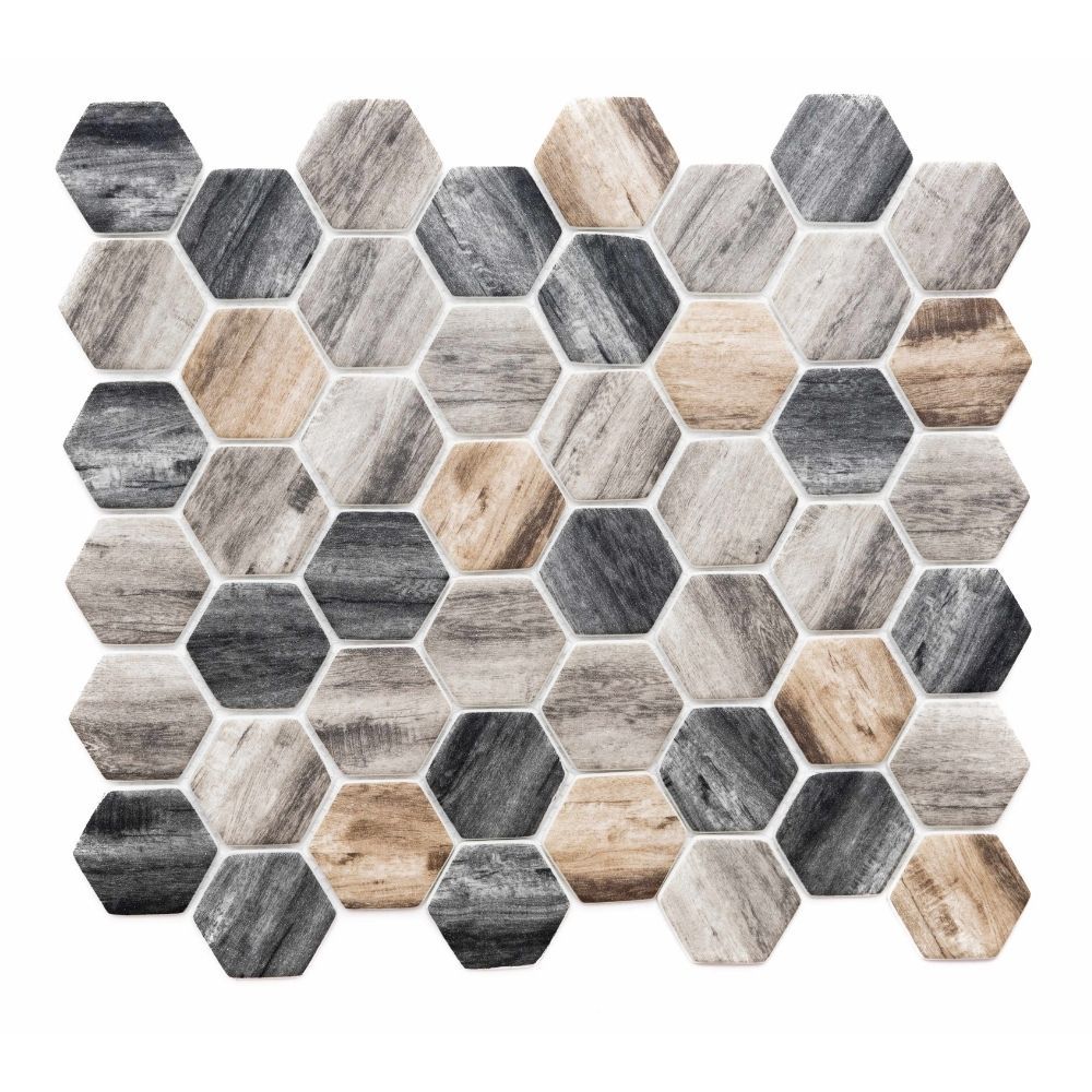 Recycled Hexagon 12"x12" Carrara Recycled Glass Matte Mosaic