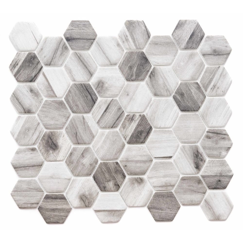 Recycled Hexagon 12"x12" Grey Recycled Glass Matte Mosaic