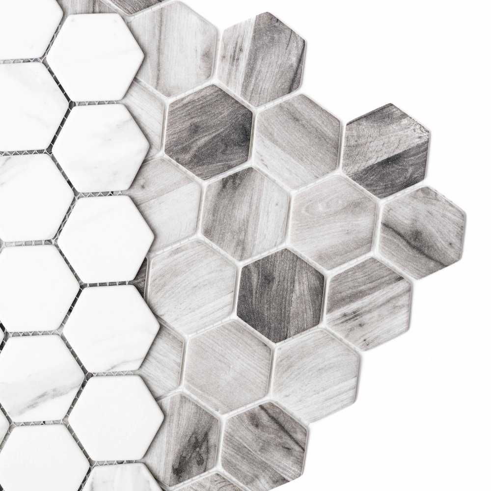 Recycled Hexagon 12"x12" Grey Recycled Glass Matte Mosaic