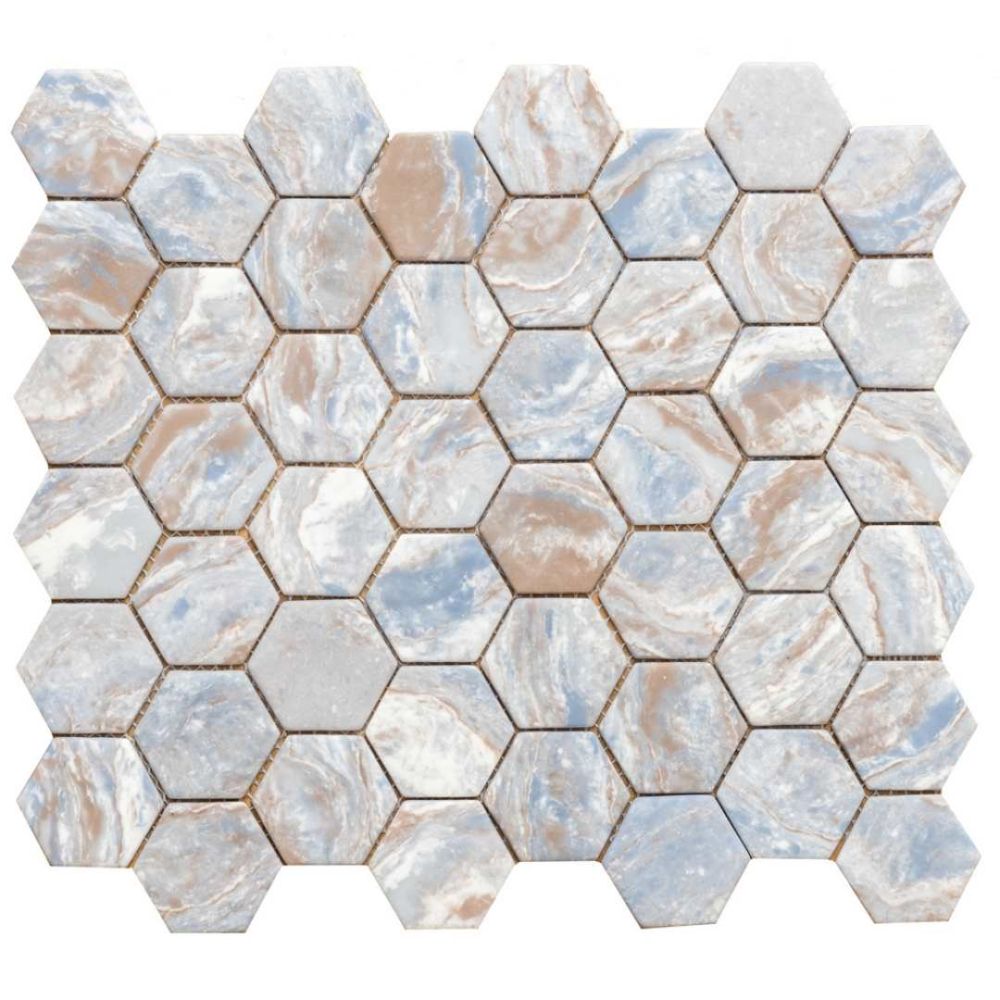 Recycled Hexagon 12"x12" Ocean Glass Matte Mosaic