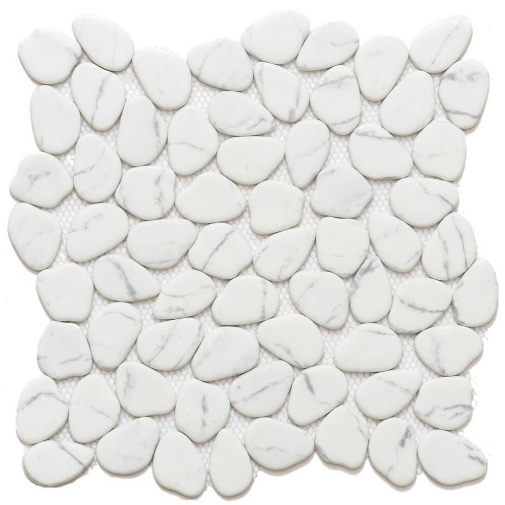 Recycled River Pebble 12"x12" Blanco Glass Matte Mosaic