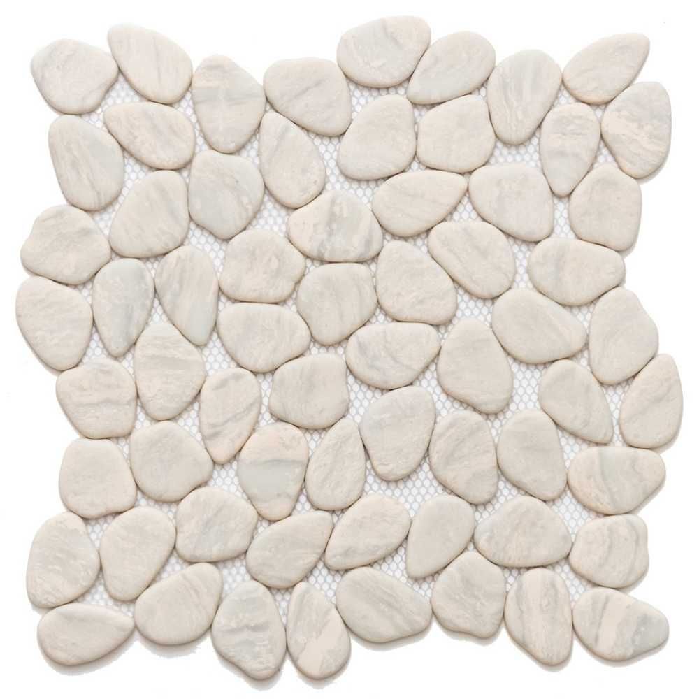 Recycled River Pebble 12"x12" Crema Glass Matte Mosaic